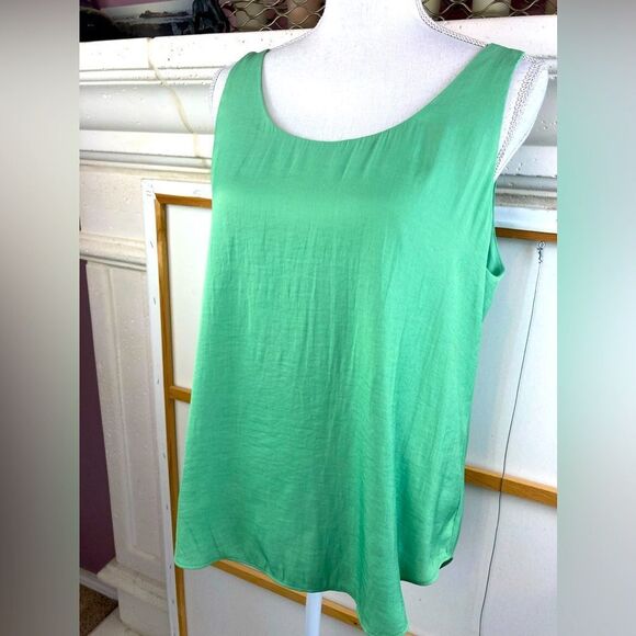 Banana Republic Fresh Green lined chiffon Sleeveless blouse scoop neck and back - Picture 3 of 9